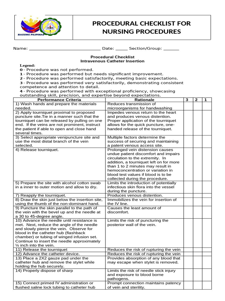Nursing IV Catheter Insertion Checklist | PDF | Intravenous Therapy ...