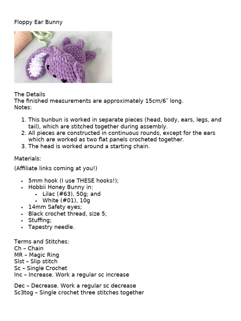 Crochet Floppy Ear Bunny Pattern | PDF | Crochet | Yarn