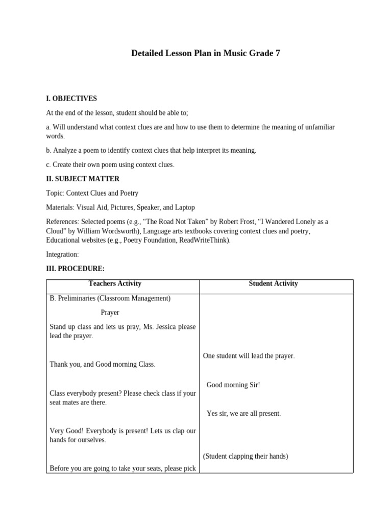 Context Clues in Poetry Lesson Plan | PDF | Poetry | Reading Comprehension