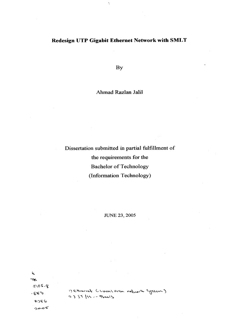 2005 - Redesign UTP Gigabit Ethernet Network With SMLT | PDF