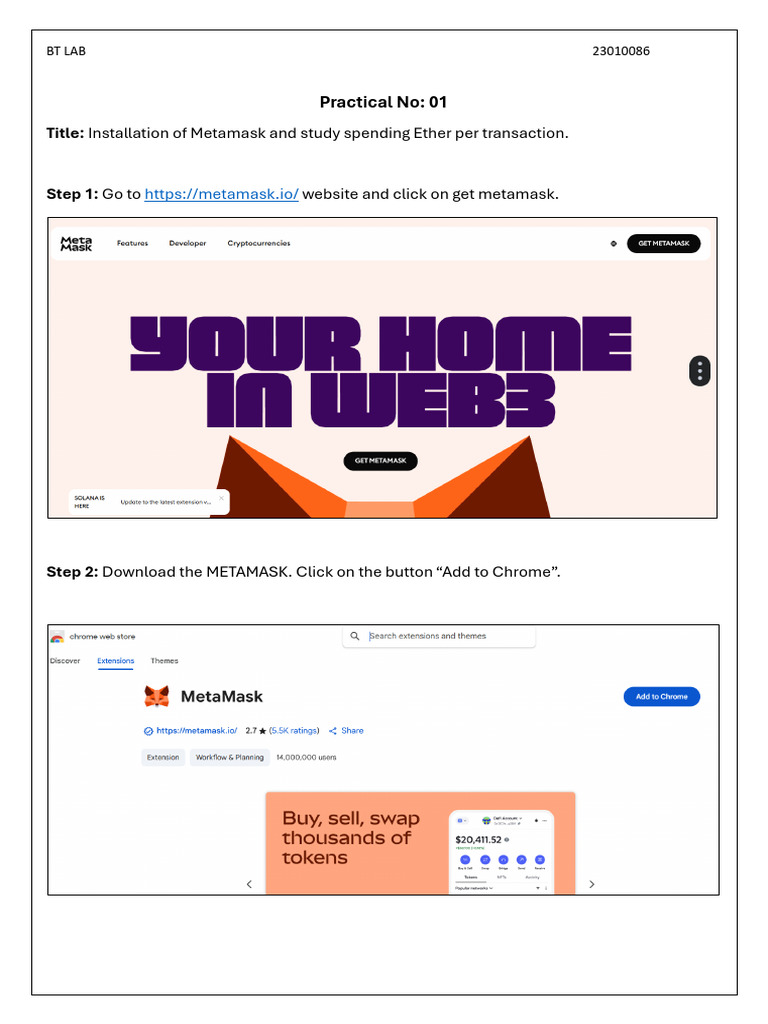 Metamask Installation and Ether Spending | PDF