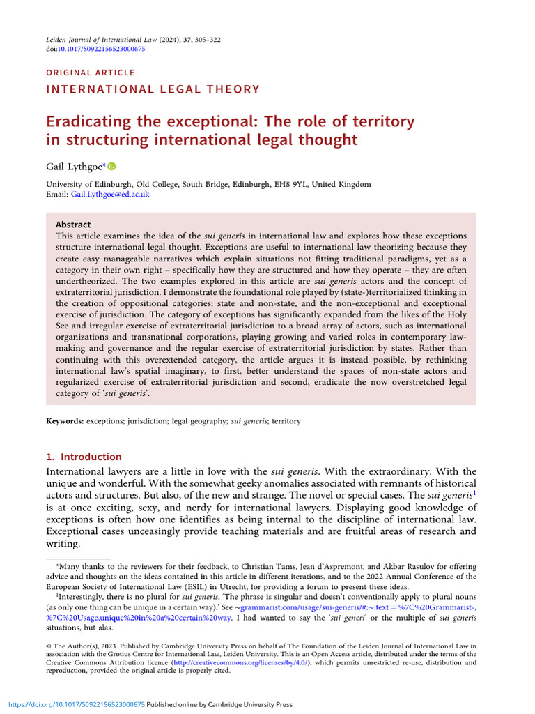 Eradicating The Exceptional The Role of Territory in Structuring ...