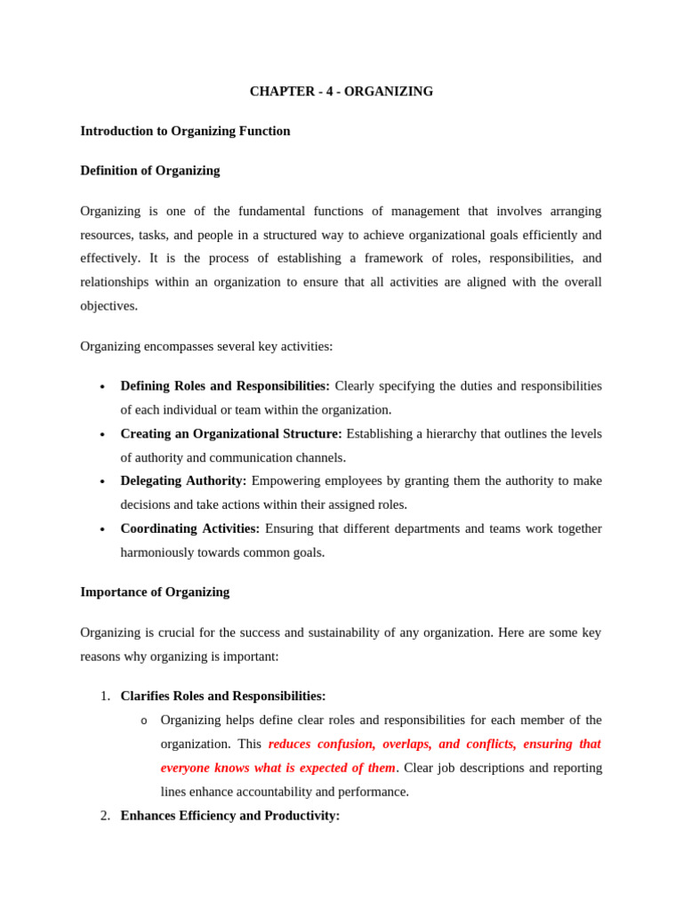 Organizing CHAPTER - 4 | PDF | Organizational Structure | Goal