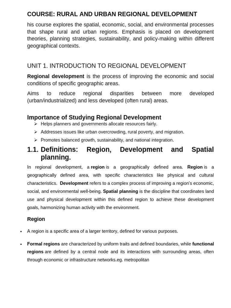 Rural and Urban Development Course Overview | PDF | World Systems ...