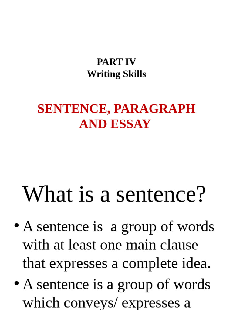 Sentence, Paragraph and Essay Writing2025 | PDF | Subject (Grammar ...