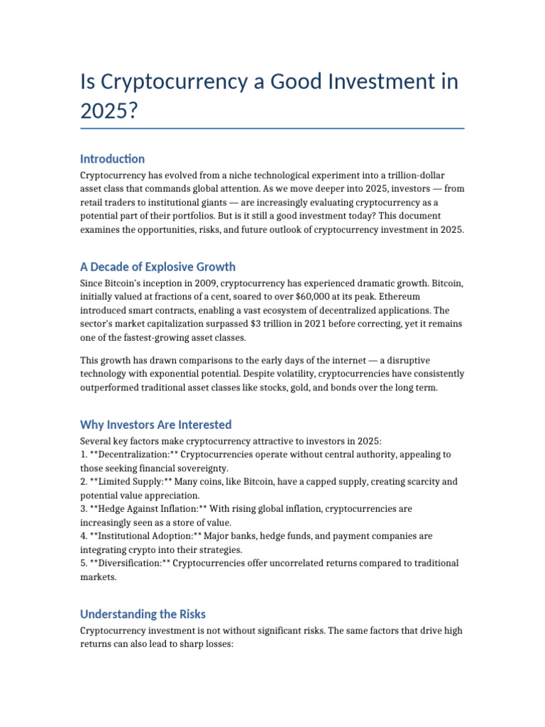 Is Cryptocurrency A Good Investment in 2025 | PDF | Cryptocurrency ...