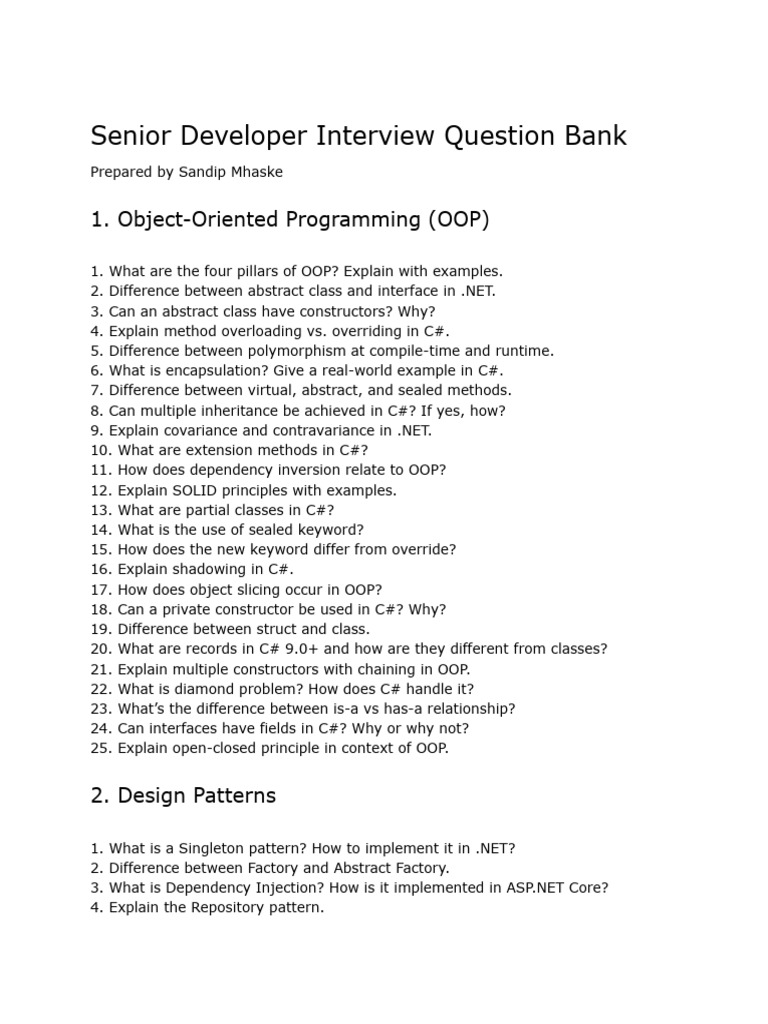 Senior Developer Interview Questions Guide | PDF | Active Server Pages ...