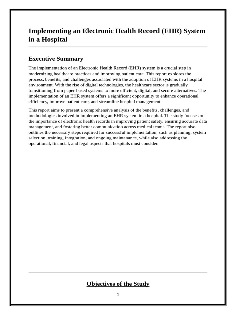 EHR System Implementation in Hospitals | PDF | Electronic Health Record ...