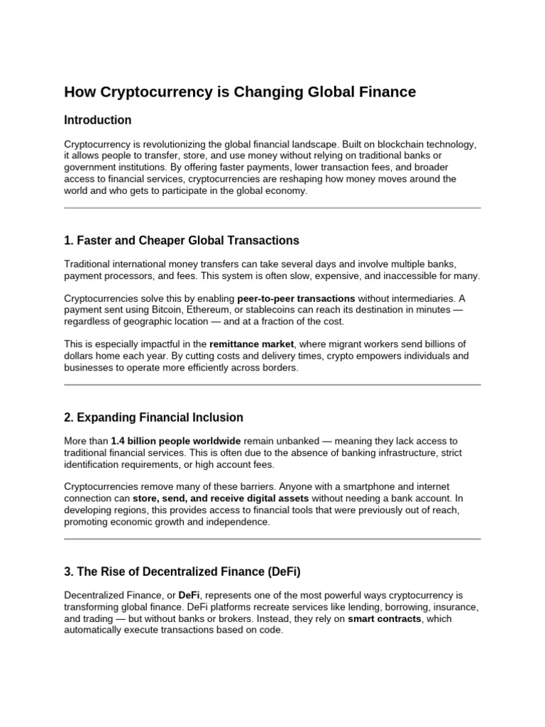 How Cryptocurrency Is Changing Global Finance | PDF | Cryptocurrency | Banks