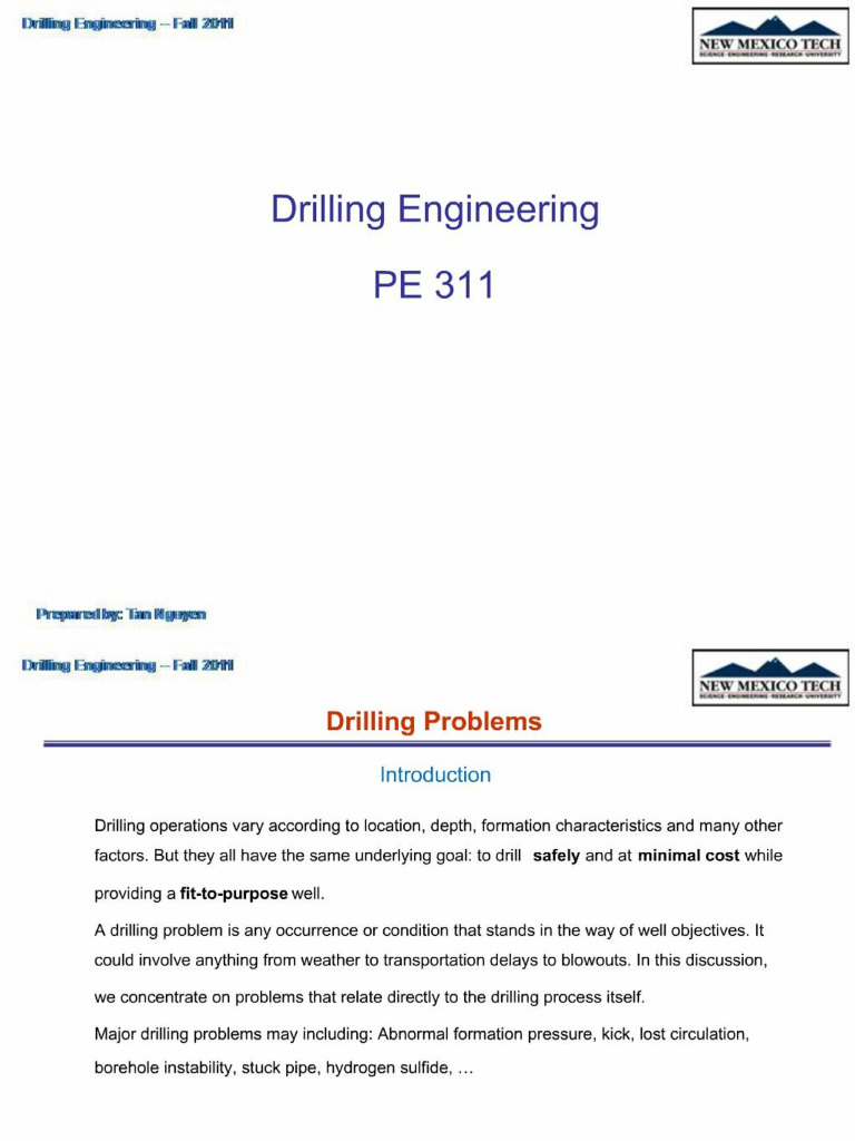 Drilling Engineering PE311 - Drilling Problems | PDF