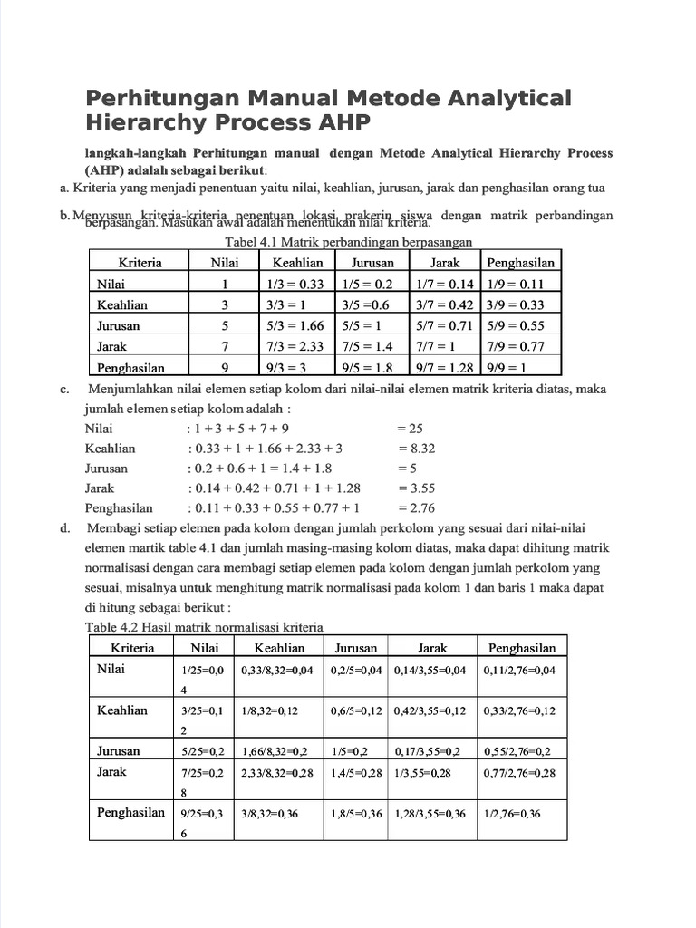 PDF Perhitungan Manual Metode Analytical Hierarchy Process Ahp Compress ...