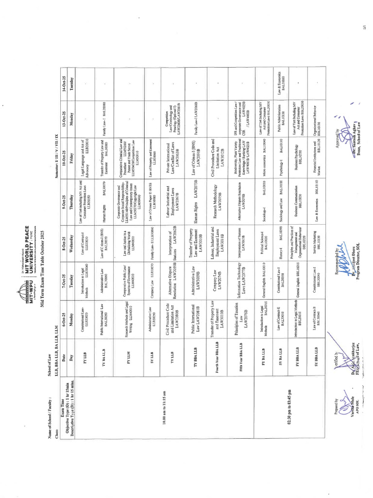 Mid Term Time Table | PDF