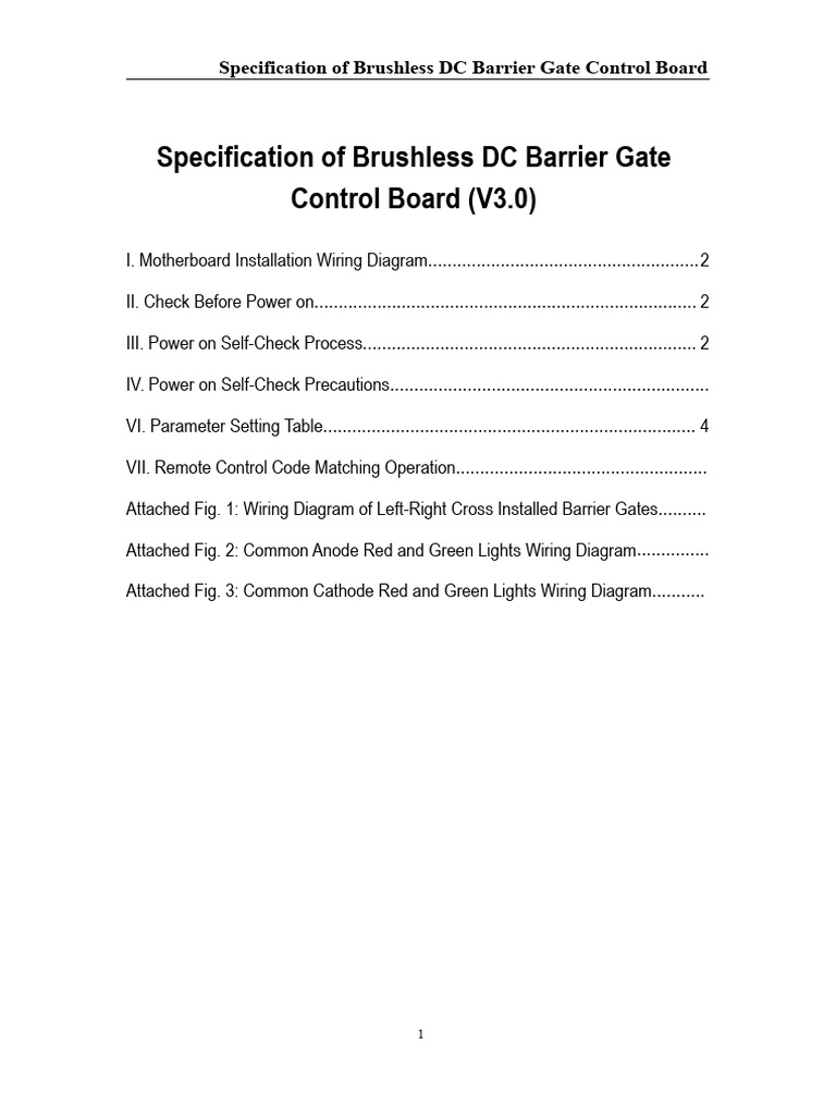 Brushless DC Barrier Gate Control Specs | PDF | Remote Control | Menu ...