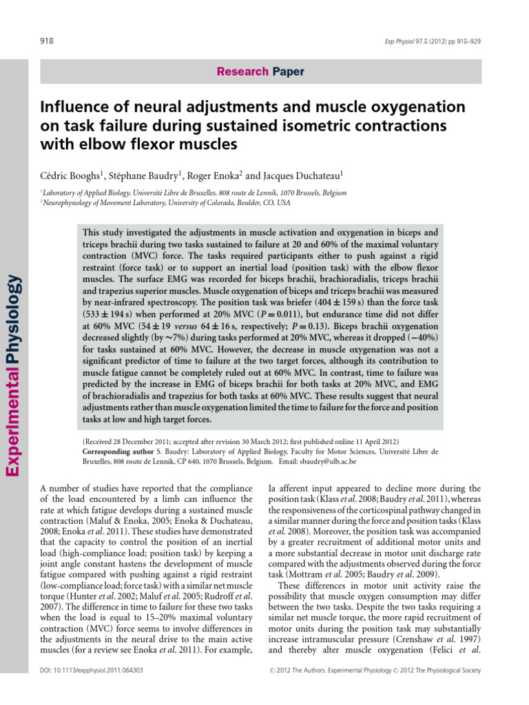 Muscle Oxygenation and Task Failure Analysis | PDF | Electromyography