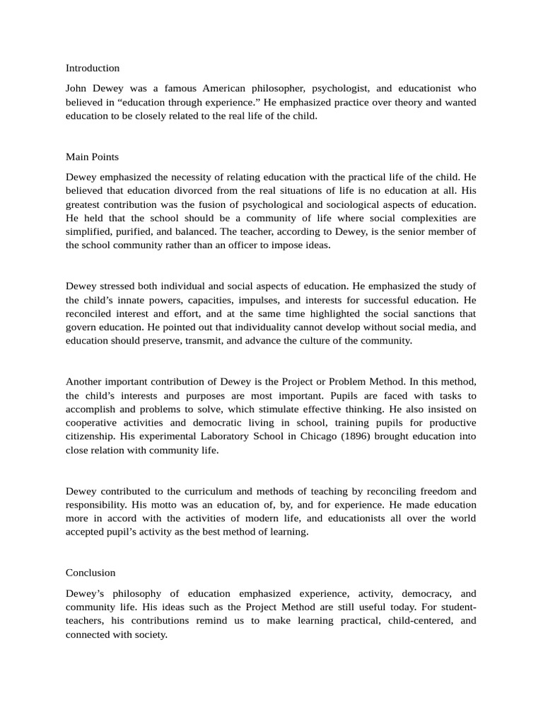 John Dewey's Educational Philosophy | PDF