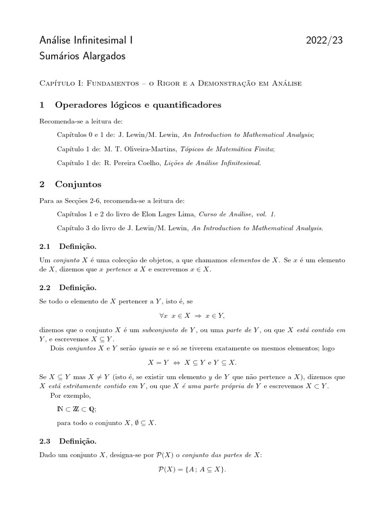 Fundamentos da Análise Infinitesimal | PDF | Conjunto (Matemática ...