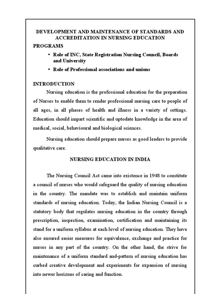 Standards in Nursing Education India | PDF | Nursing | Postgraduate ...