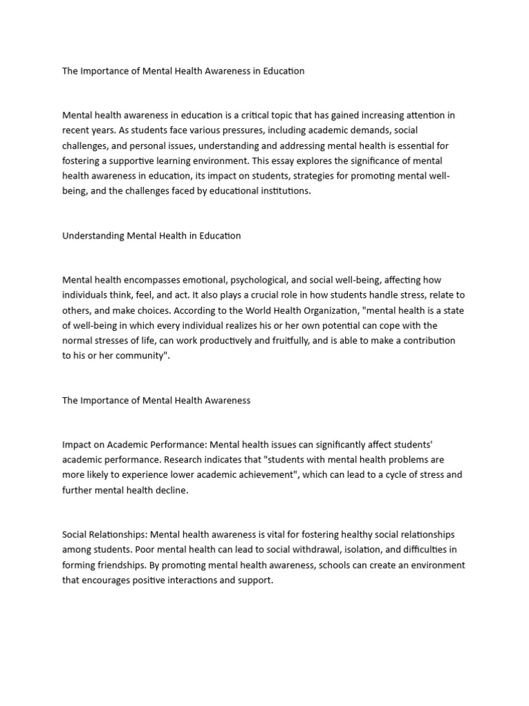 Mental Health Awareness in Education | PDF | Mental Health | Well Being
