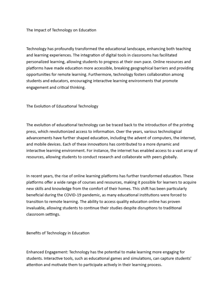 The Impact of Technology On Education | PDF | Educational Technology ...