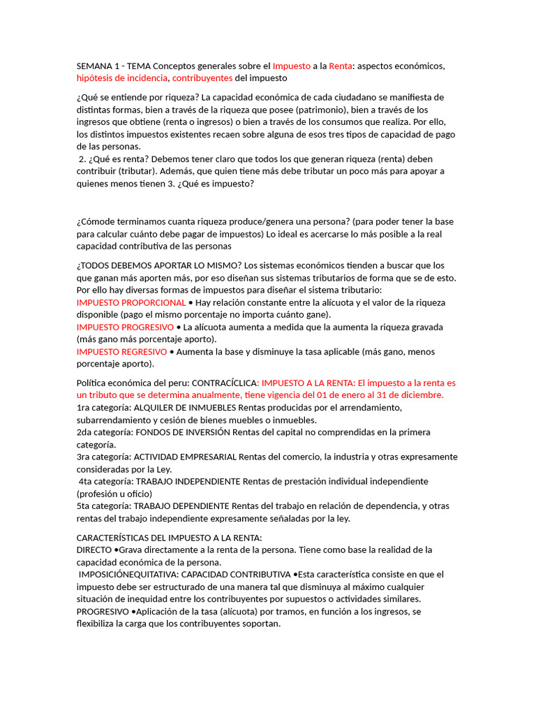 Conceptos Clave del Impuesto a la Renta | PDF | Impuestos | Impuesto ...