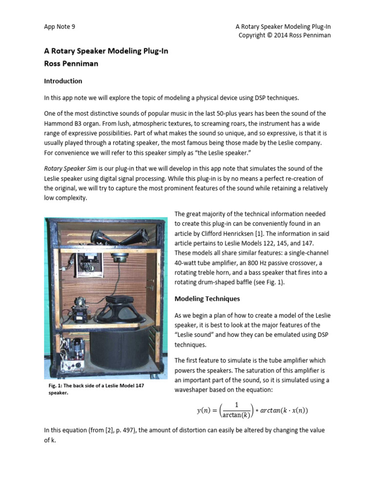 Rotary Speaker DSP Modeling Plug-In | PDF | Loudspeaker | Electrical ...