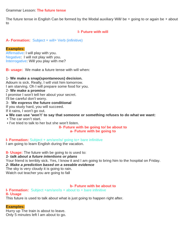 Future Tense in English Grammar Guide | PDF