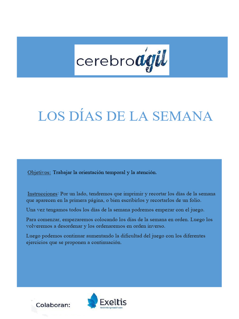 Ejercicios sobre los días de la semana | PDF