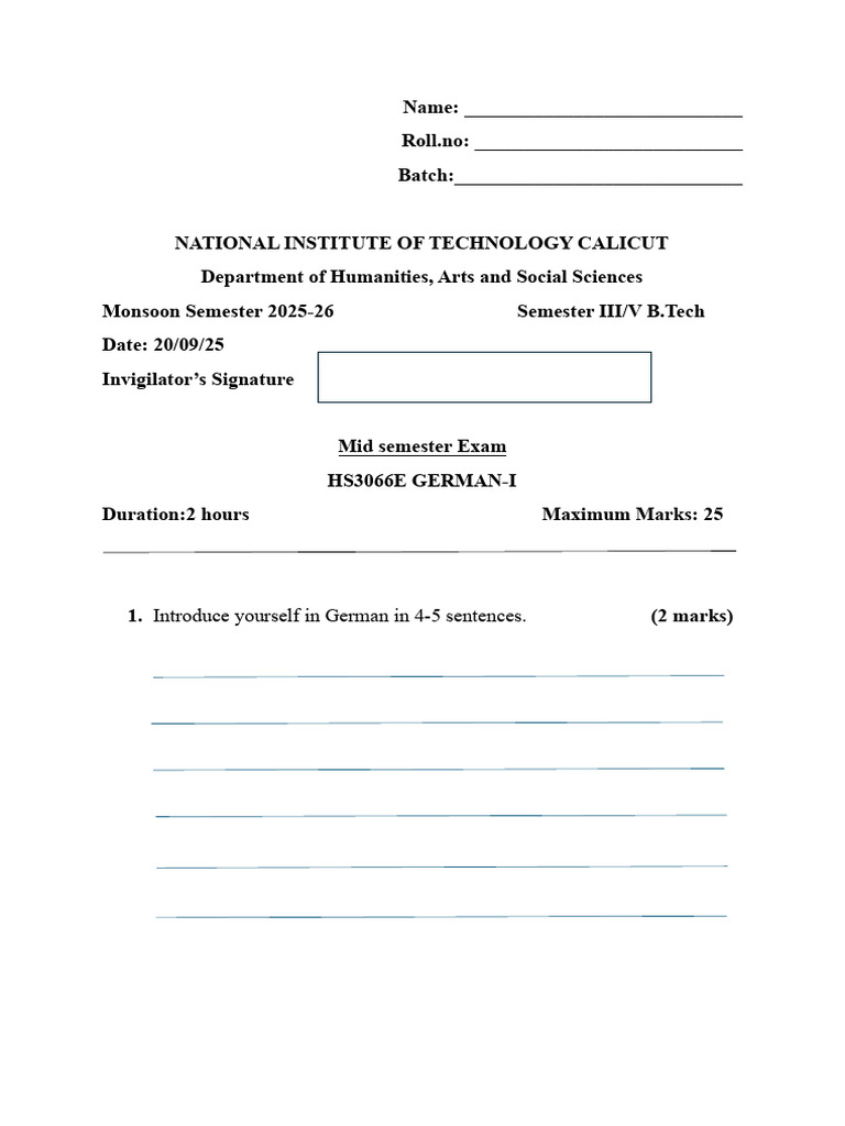 Revised 2 Mid Semester Exam Question Paper | PDF