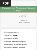 Download Presentation on Performance Appraisal at PepsiCo by Manish Kumar Lodha SN92410334 doc pdf