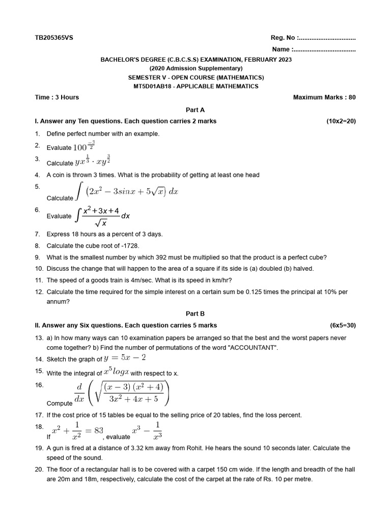 Mathematics Exam Questions and Solutions | PDF | Length | Mathematics