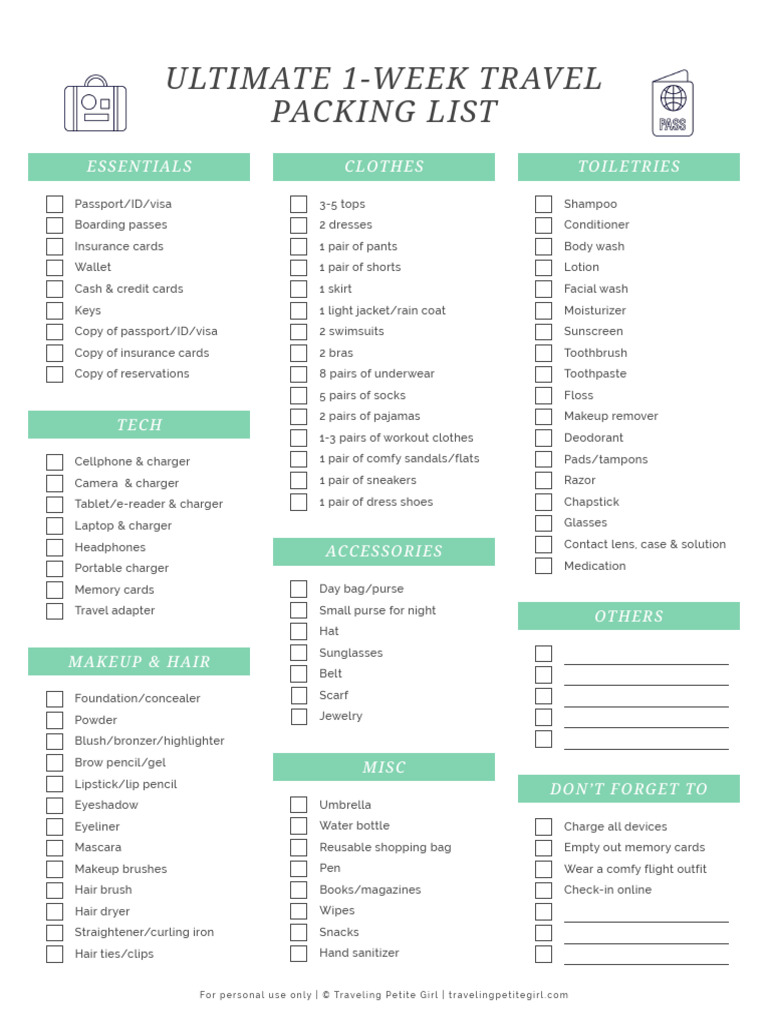 Ultimate Packing List for Week Trip | PDF | Fashion | Human Appearance