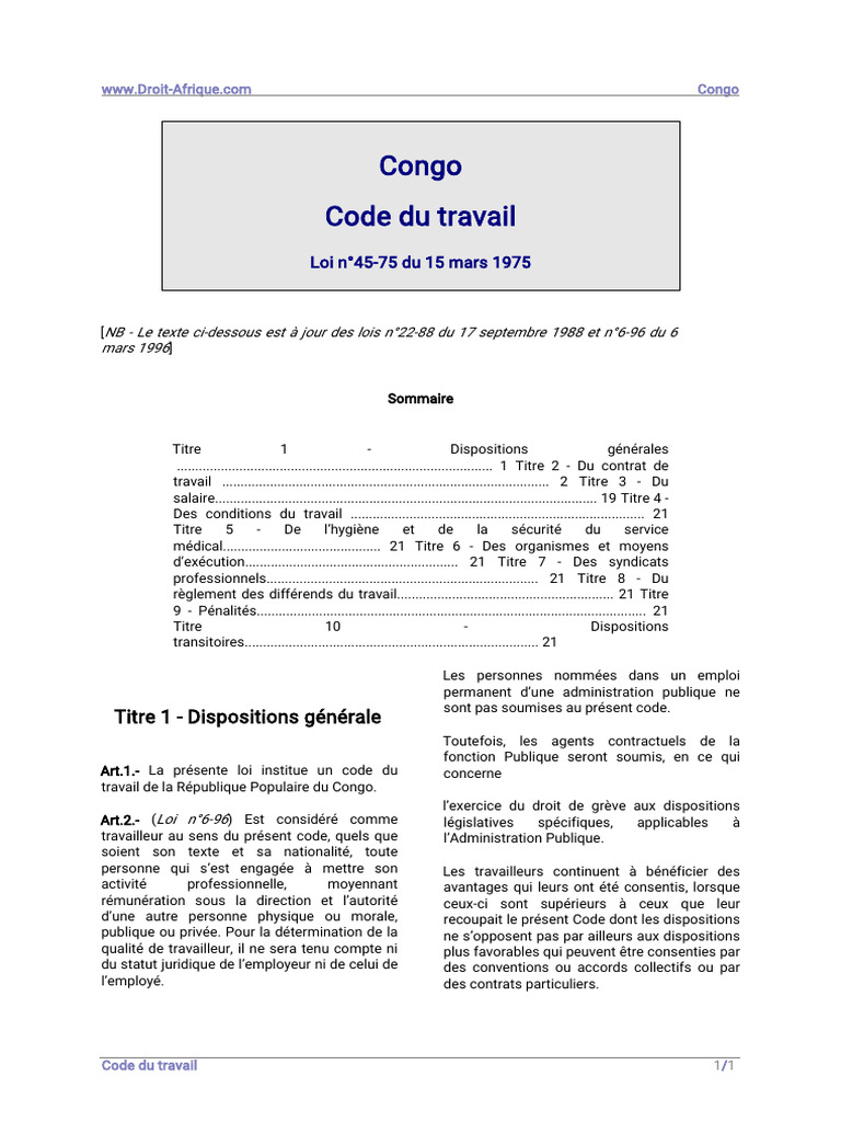 Code du travail au Congo | PDF
