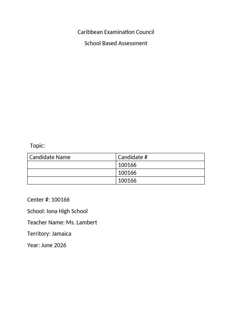 CXC School-Based Assessment 2026 | PDF