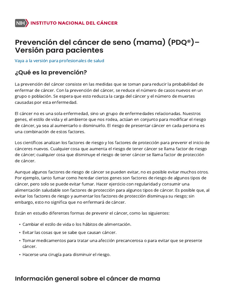 Prevención Del Cáncer de Seno (Mama) | PDF | Cáncer de mama | Terapia ...