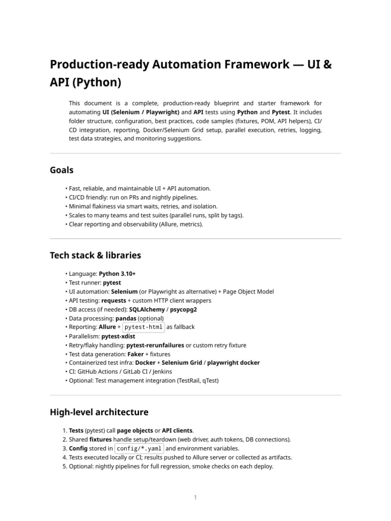 Production-Ready Automation Framework For Ui & API (Python) | PDF ...