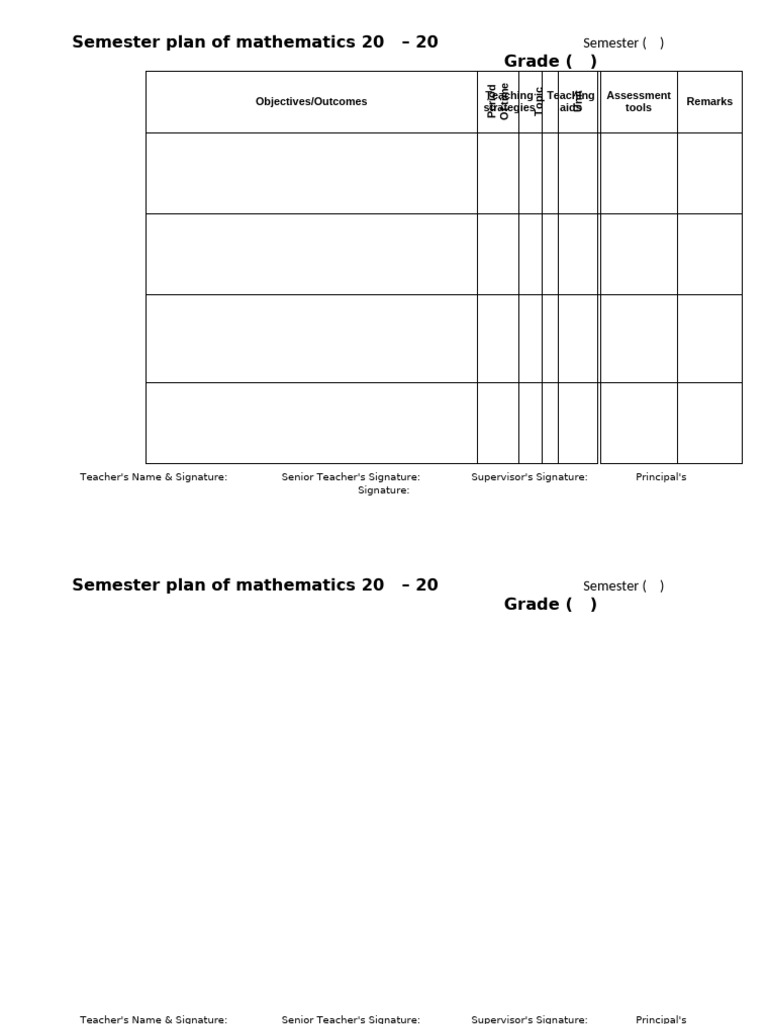Mathematics Semester Plan Template | PDF