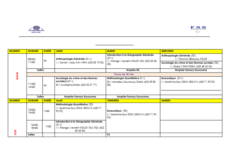 Emploi du temps Licence Sociologie 2025-2026 | PDF | Enseignement des ...