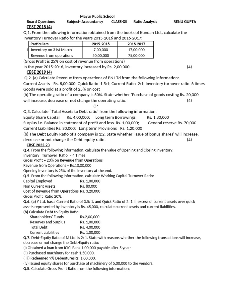 Accountancy Ratio Analysis for CBSE Class XII | PDF | Equity (Finance ...