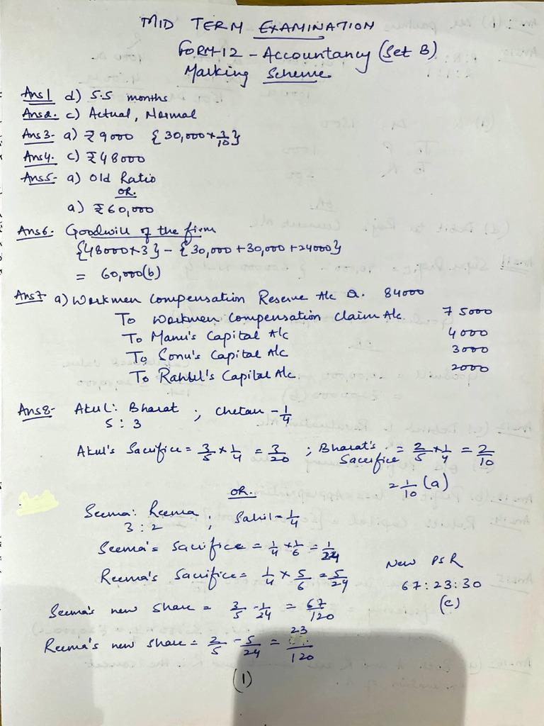 Accountancy Set B - Answer Key | PDF