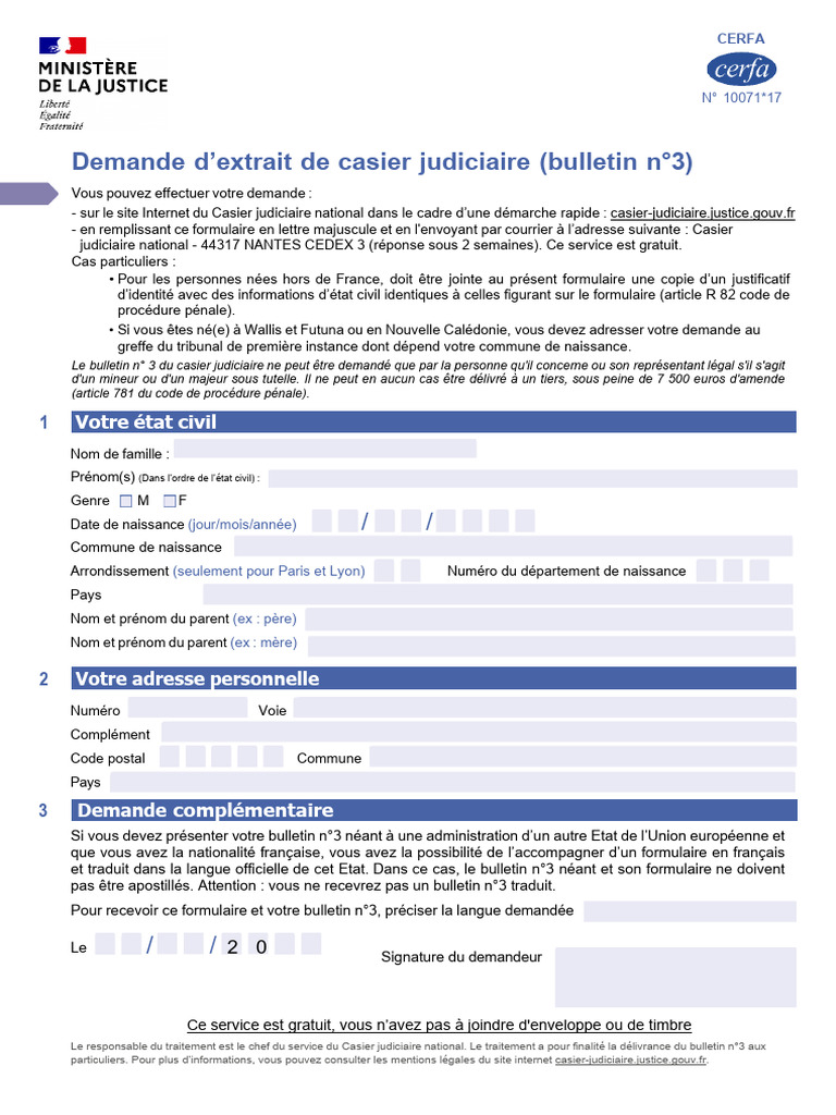 Demande d'extrait casier judiciaire n°3 | PDF | Justice | Crime et violence