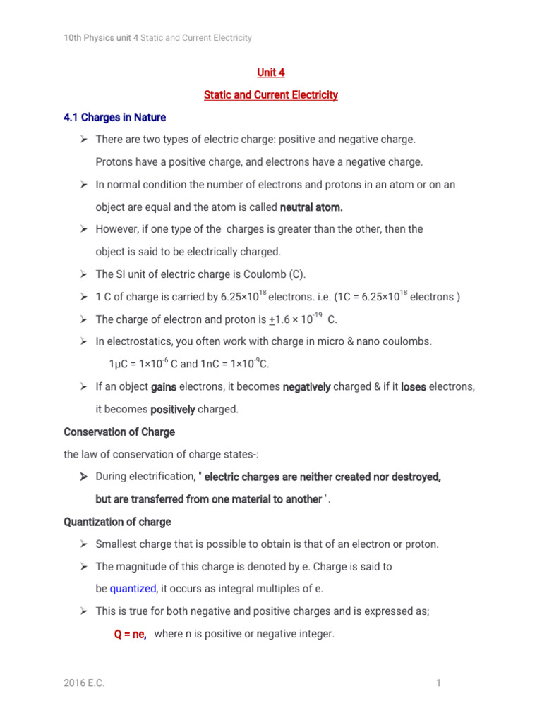 10th Physics UNIT 4 NOTE 2016 E.C. - 1 | PDF