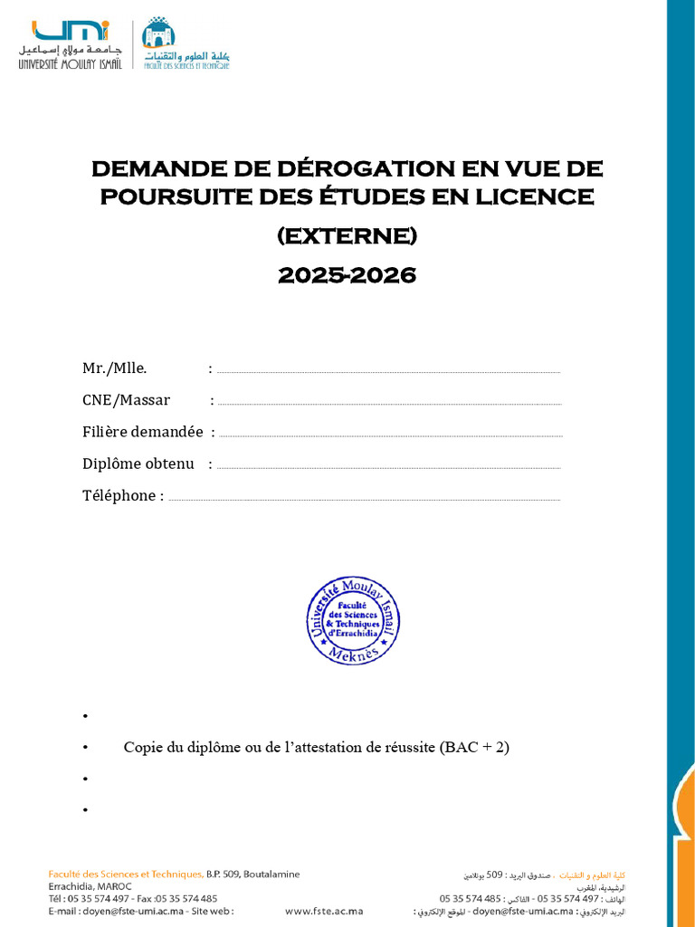 Demande de dérogation licence 2025-2026 | PDF