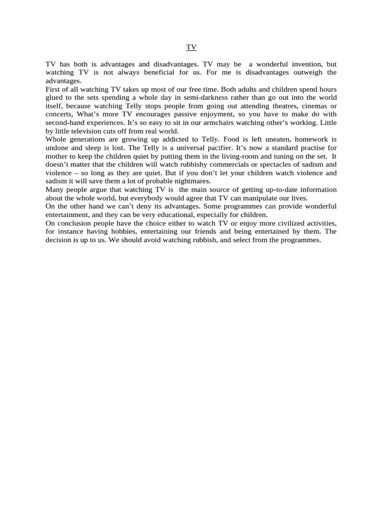 Pros and Cons of Watching TV | PDF