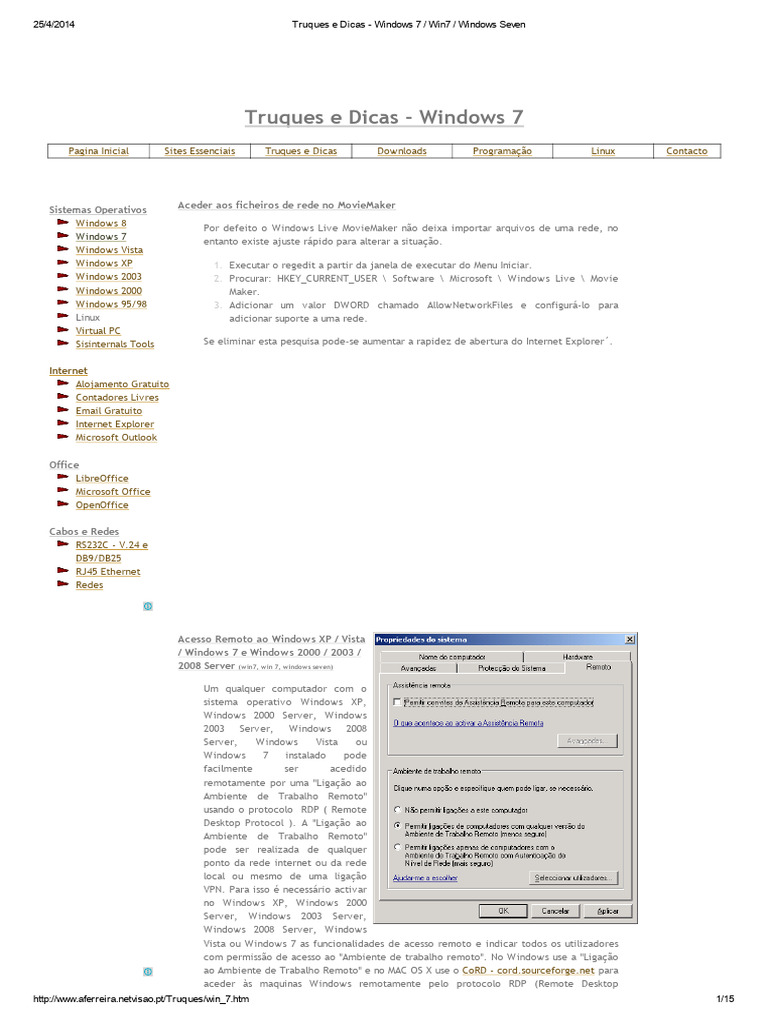 Dicas e Truques para Windows 7 | PDF | Endereço de IP | Microsoft Windows