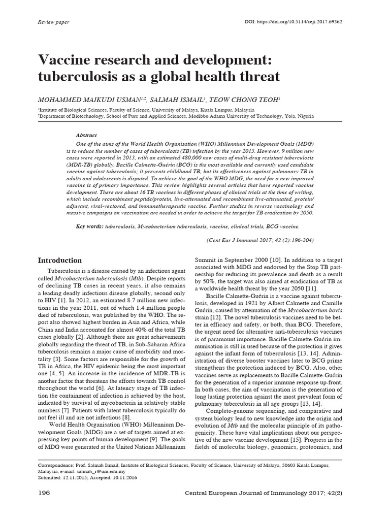 Tuberculosis Vaccine Development Review | PDF | Tuberculosis | Immune ...