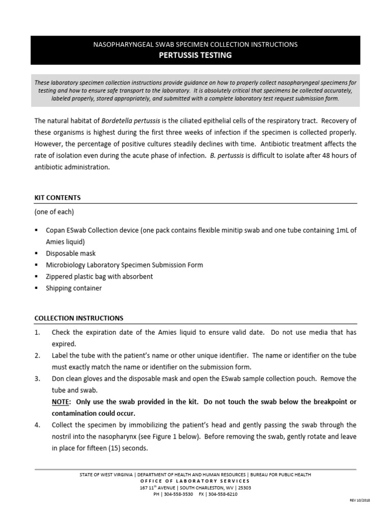 Pertussis Swab Collection Guidelines | PDF | Medical Specialties ...