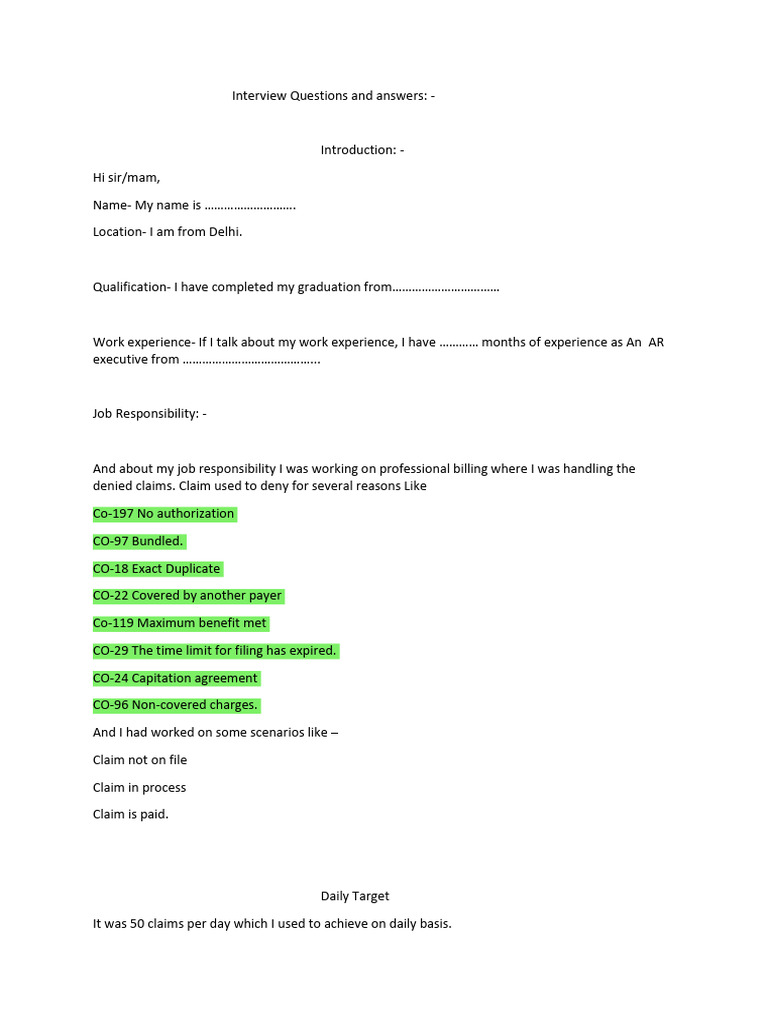 AR Executive Interview Q&A Guide | PDF | Medicare (United States ...