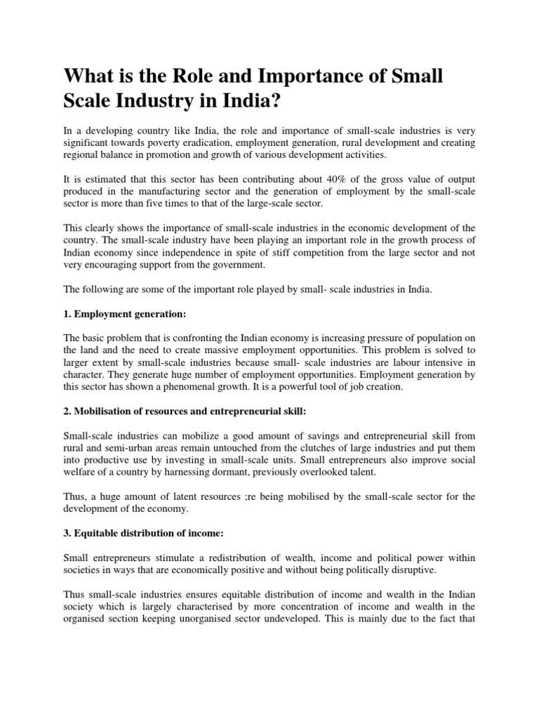 What Is The Role and Importance of Small Scale Industry in India PDF
