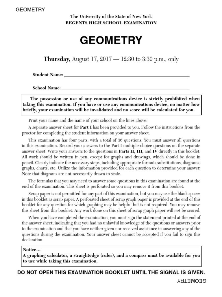 August 2017 Geometry Regents Exam | PDF | Rectangle | Circle
