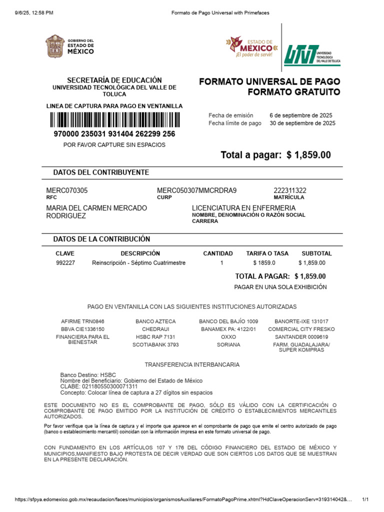 Formato de Pago Universitario 2025 | PDF | Finanzas personales ...